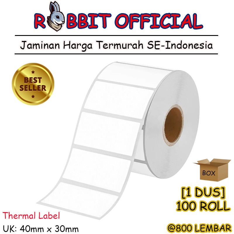 

PROMO 1 BOX DIRECT THERMAL 40x30mm, KERTAS THERMAL LABEL STICKER BARCODE 40x30 mm 800 Pcs