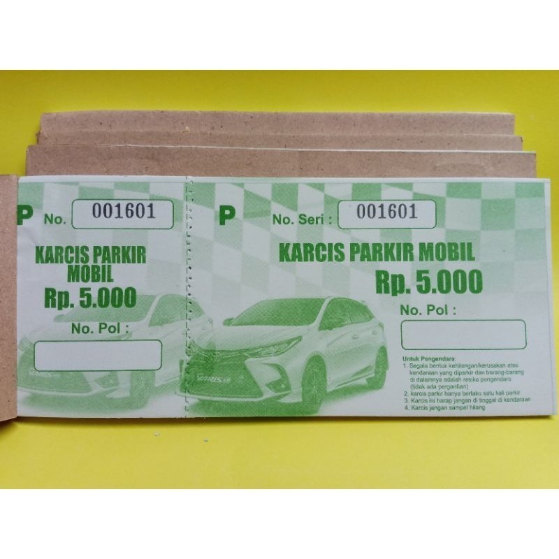 

KARCIS PARKIR NOMINAL 3 RIBU, 4 RIBU,5 RIBU, 10 RIBU MOTOR&MOBIL [ADA NOMER URUTNYA/NOMER SERINYA] ISI 50 LEMBAR