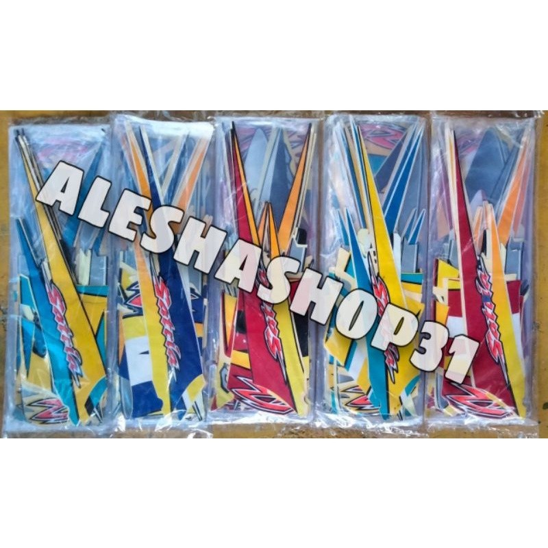 Striping / stiker / list cover body satria hiu malaysia LSCM satria 2tak merah biru hitam kuning put