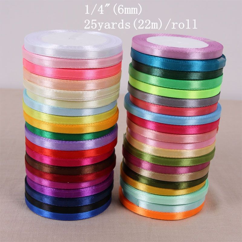 

22 Meters (25 Yards) Silk Satin Ribbon 1/4" (6mm) Party Home Wedding Decoration Gift Wrapping Christmas New Year DIY Material