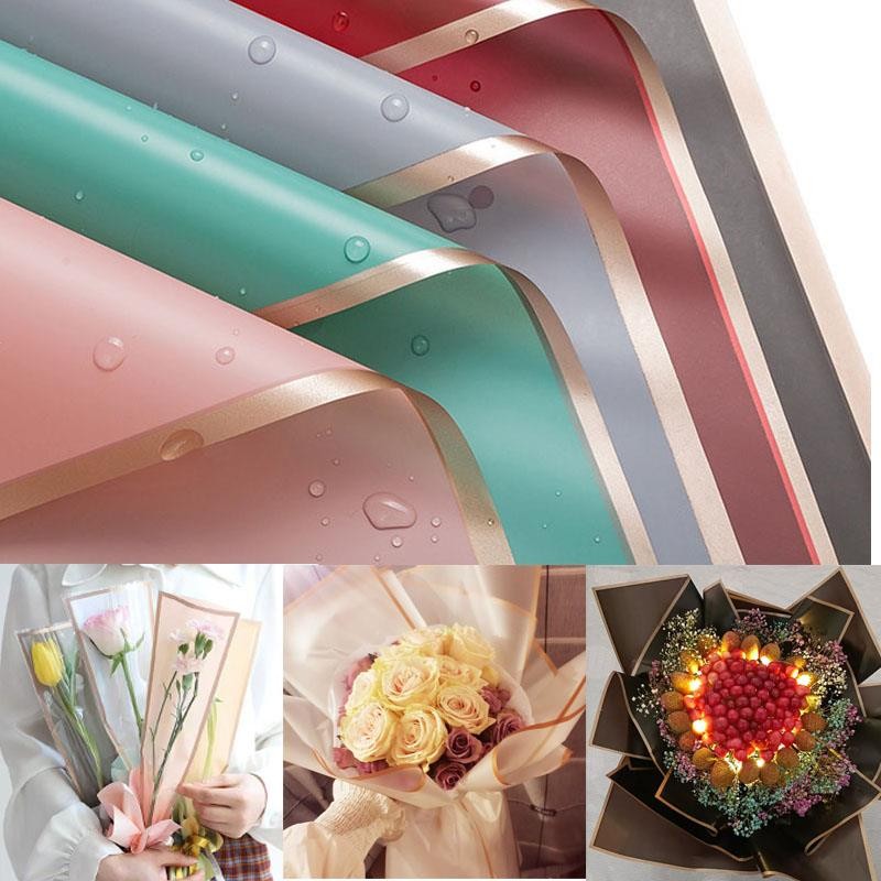 

5pcs/pack Flower Wrapping Paper Golden Border Rose Korean Style Half Transparent Gift Packing Florist Bouquet Wrapping Material