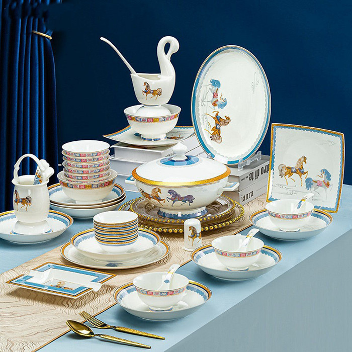 Piring Makan Bos Set Komplit Motif Kuda Eropa H Super Premium Quality