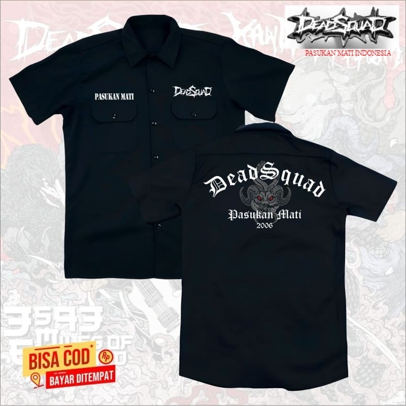 kemeja WORKSHIRT hitam band DEADSQUAD terbaru original distro | kemeja pendek band metal DEADSQUAD d