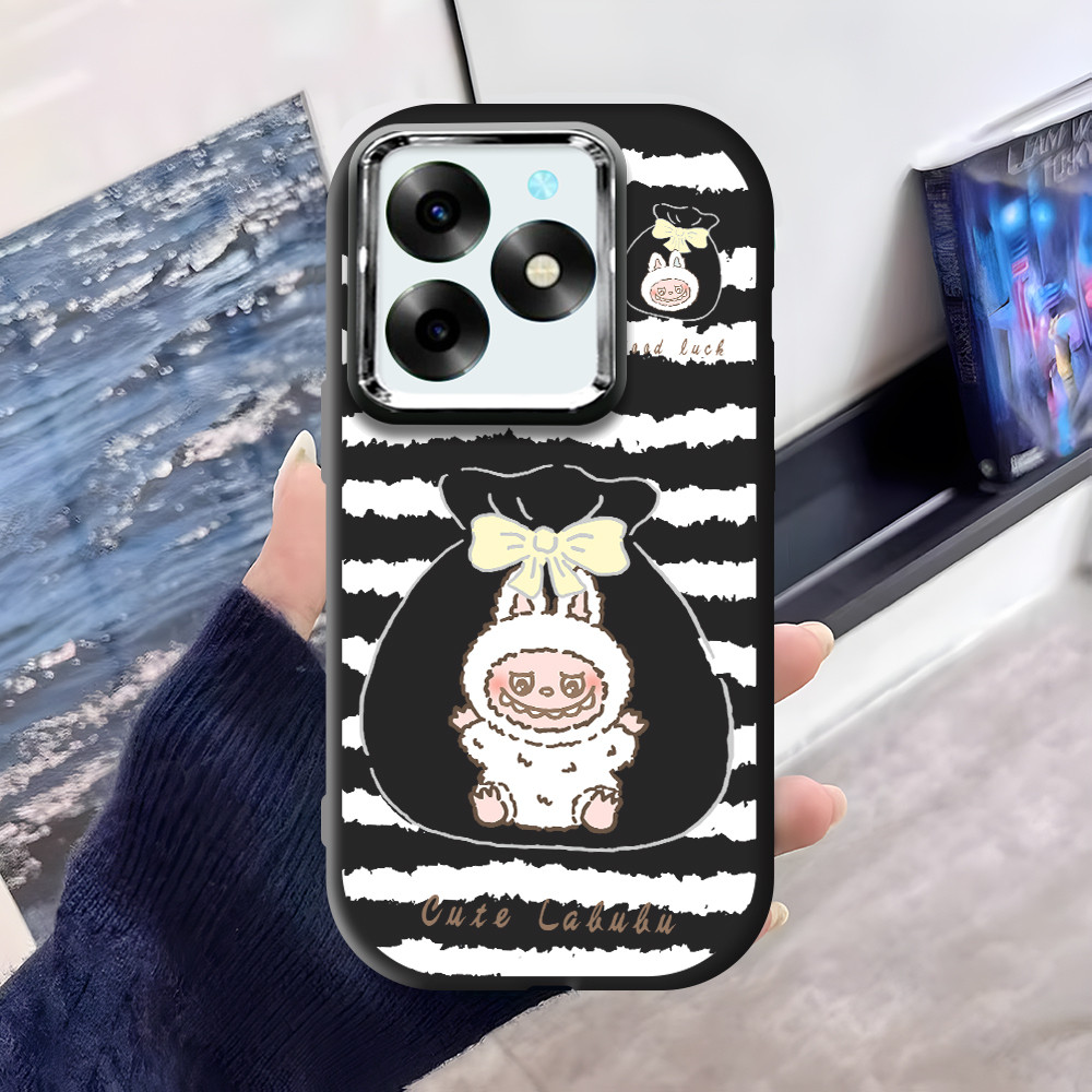 Infinix Itel S23+ S23 Plus Cute Labubu Pattern Silver Edge Lens  Soft Silicone Phone Case HP Softcas