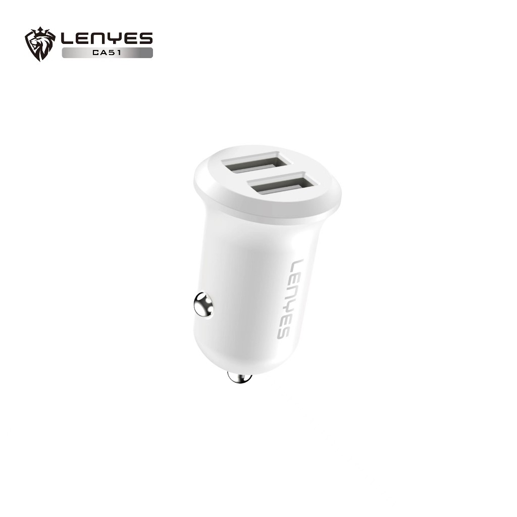 Mini Car Charger LENYES CA51 2.4A Dual Port USB Adaptor Saver Mobil Untuk HP