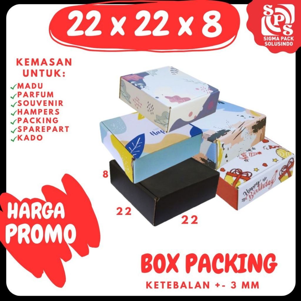 

Box 22x22x8 Kardus Packing/Polos/kemasan/Hampers/Nasi/dus nasi MEDIAPACK