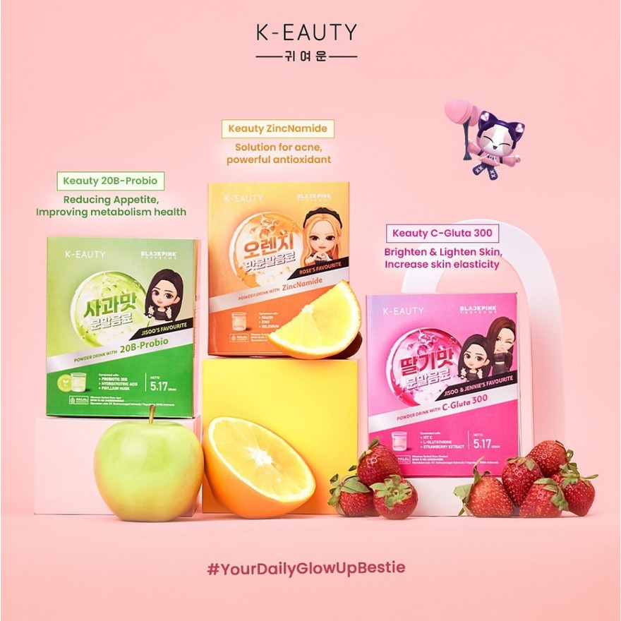 ❄️Domestika❄️ KEAUTY Powder Drink | Collagen C-Gluta 300 20B-Probio ZincNamide | Minuman Kolagen Wit