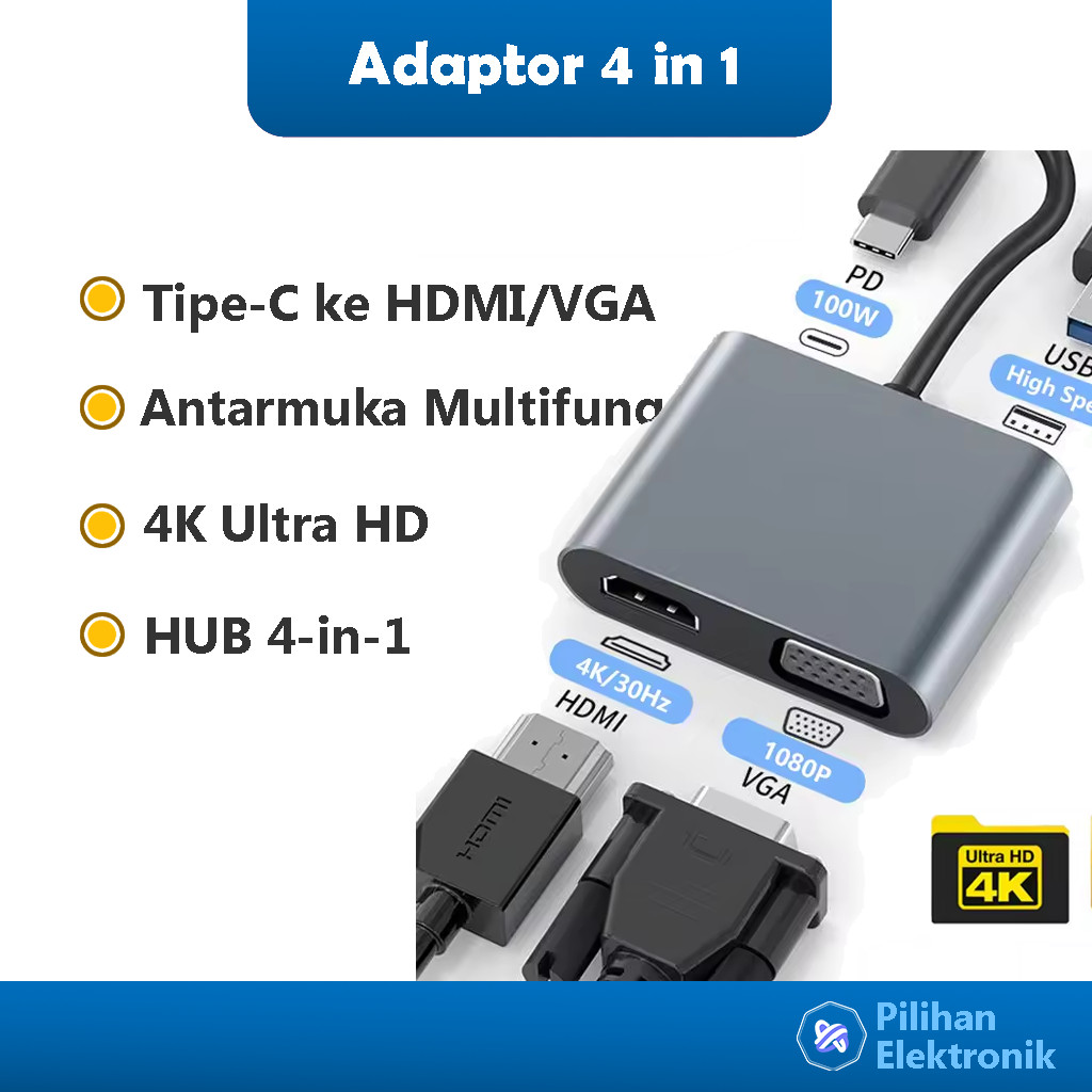 Adaptor Multi Port HDMI VGA USB 3.0 Digital AV Thunderbolt Ke 4K 1080P Port Pengisian Cepat MacBook 