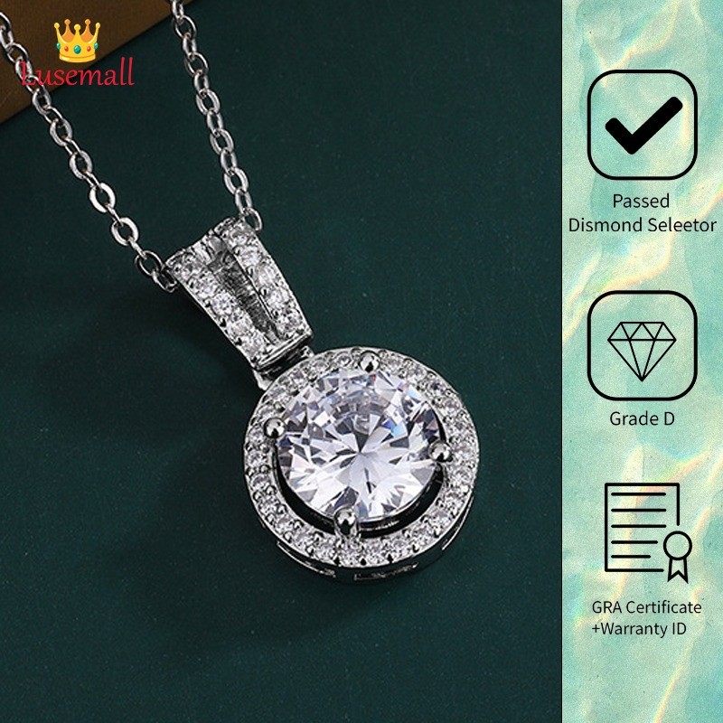 Lusemall Liontin Emas Putih Berlian Bulat PT950 Kalung Wanita Sederhana Moissanite 3 Karat