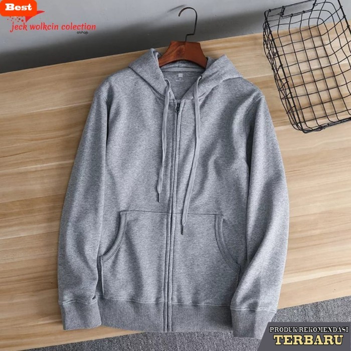 hoodie pria keren JAKET POLOS HOODIE ZIPPER PRIA WANITA UKURAN JUMBO WARNA ABU - 7XL
