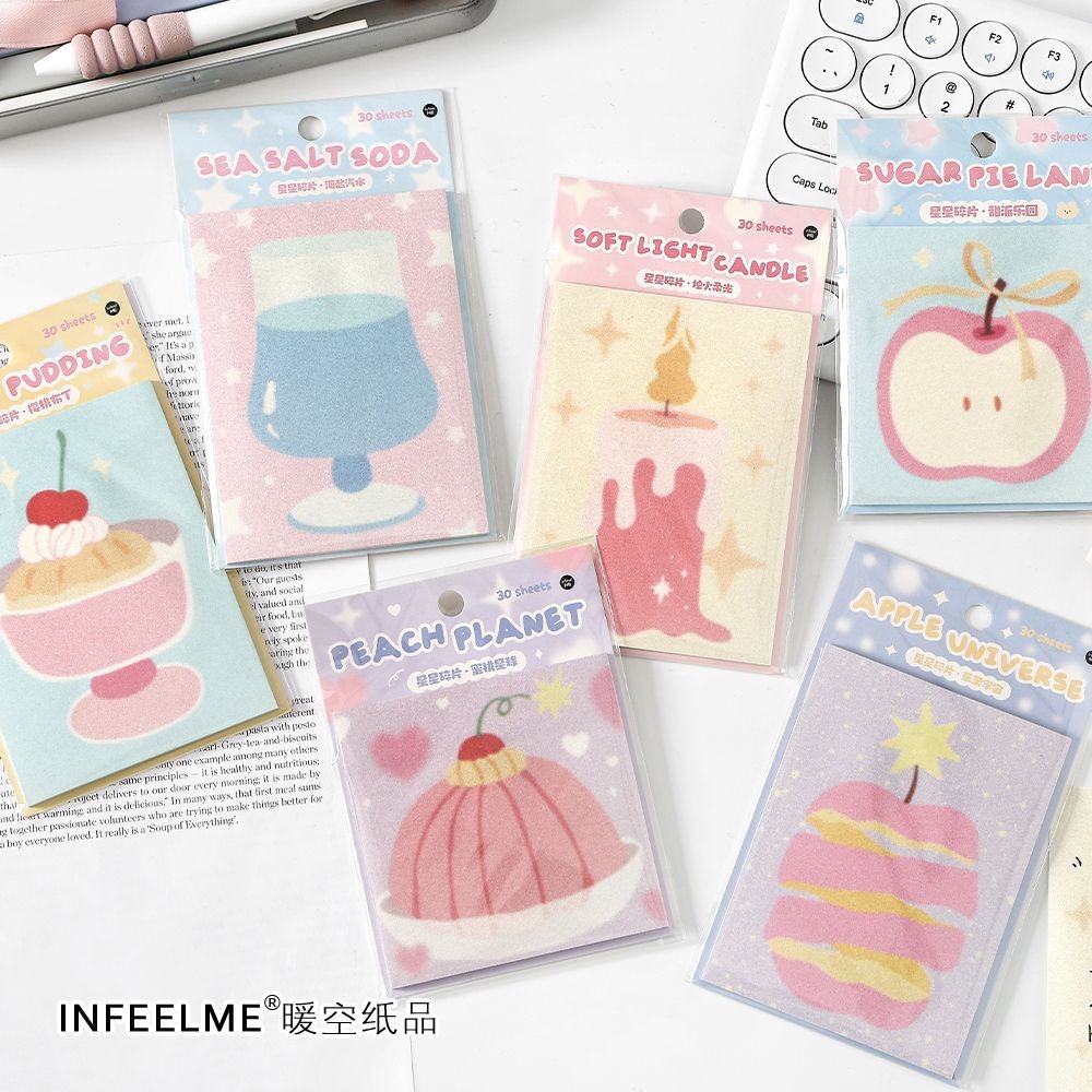 

30 Sheets Cute Pudding Apple Sticky Notes Kawaii Self-Sticky Notes Memo Pad For School Office Home Kids Students Stationery
