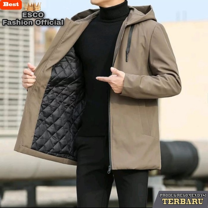 hoodie pria keren JAKET PRIA / LONG COAT PRIA / JAKET HOODIE PRIA TERBARU BY ESCO - cream, M