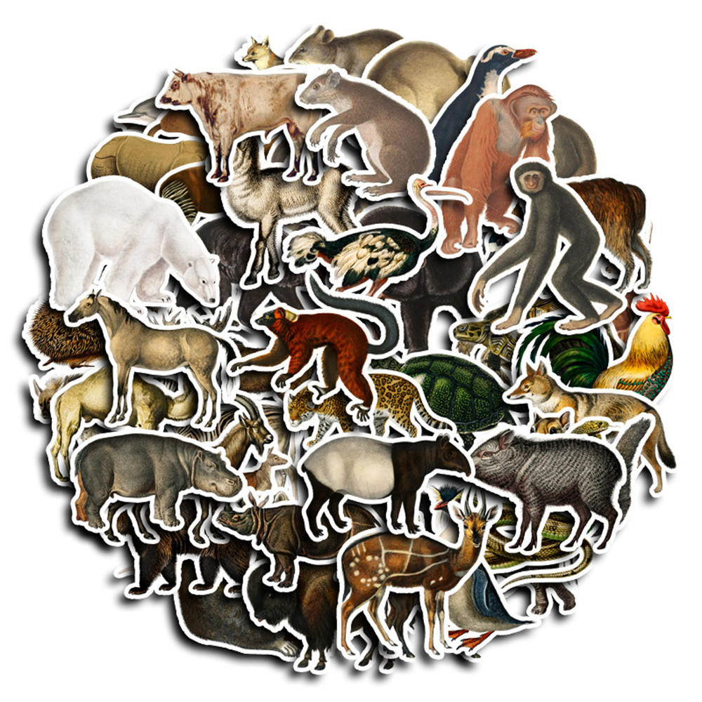 

50pcs Vintage Animal Poster Stickers Pack Stationery Guitar Phone Suitcase Ipad DIY Sticker Handmade Journaling Materials