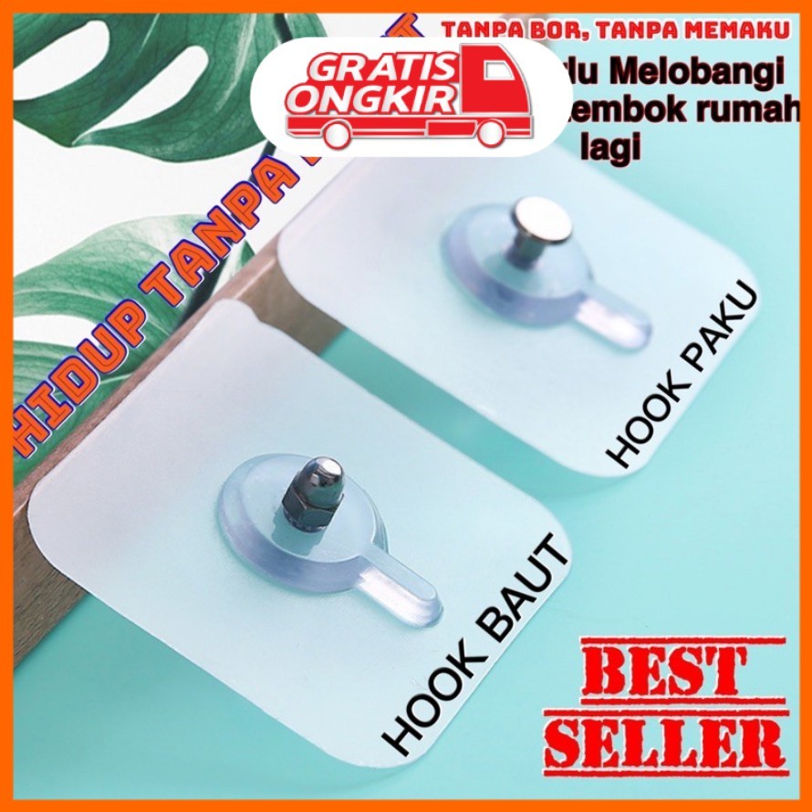 Hook Gantungan Rak / Hook Gantungan Rak Baju / Mur Tempel / Paku Tempel