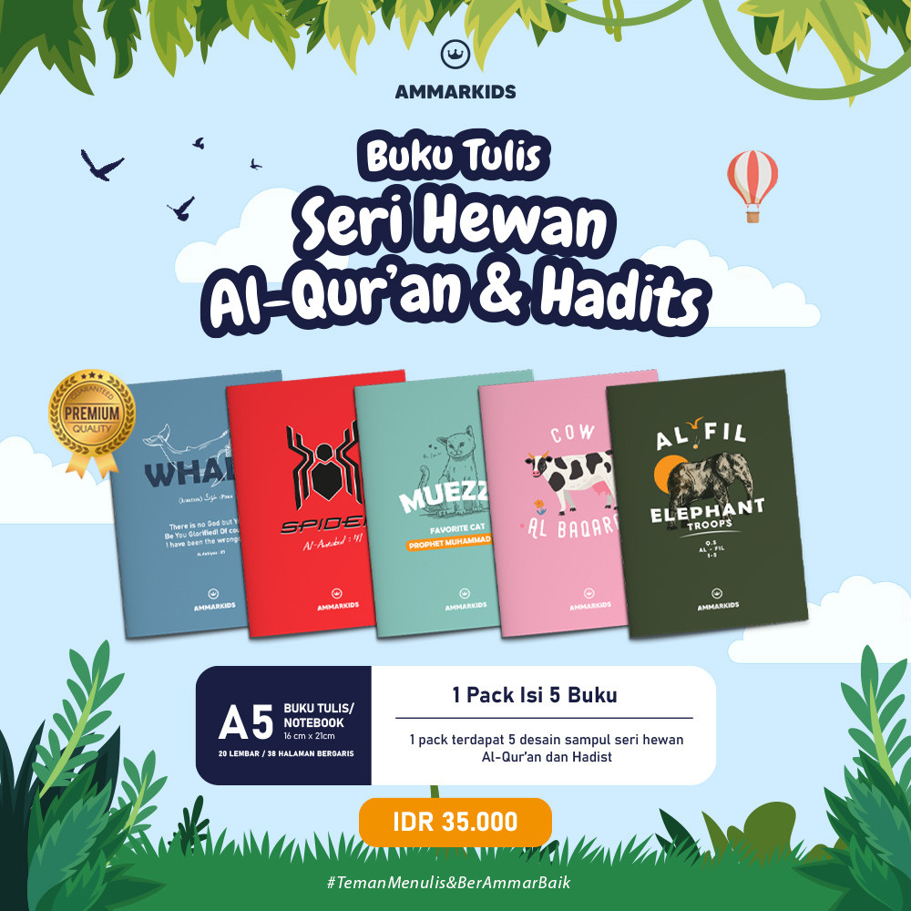 

Ammarkids - Buku Tulis Sekolah A5 1 Pak 5 Buku Isi 20 Lembar Seri Hewan Alquran dan Hadits Premium Kids