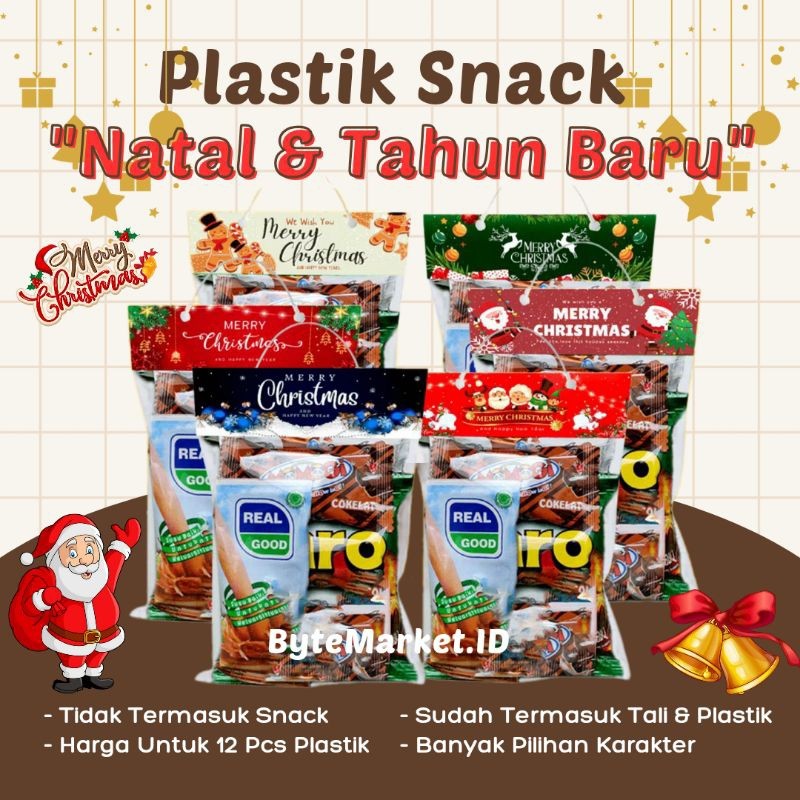 12 Pcs Plastik Snack Natal/Tas Souvenir Natal Jinjing/Label Plastik Snack Natal 2024