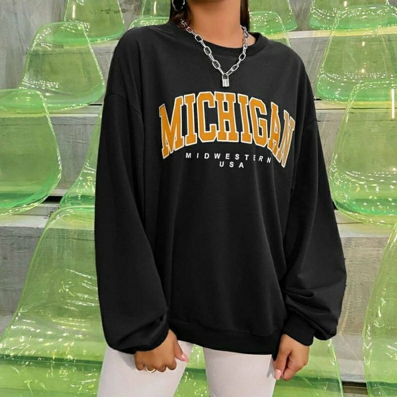Jaket S - XXXXXL(6XL) MICHIGAN Sweater Michigan BIGSIZE Sweatshirt High School CrewNeck Micigan OVER