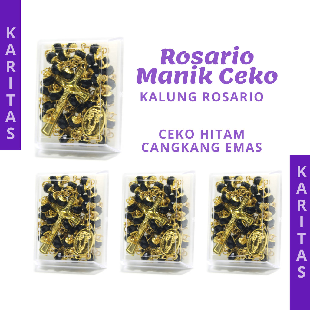 ROSARIO CEKO HITAM CANGKANG EMAS / ROSARIO KALUNG KATOLIK / ROSARIO KATOLIK WANITA PRIA / KALUNG ROH