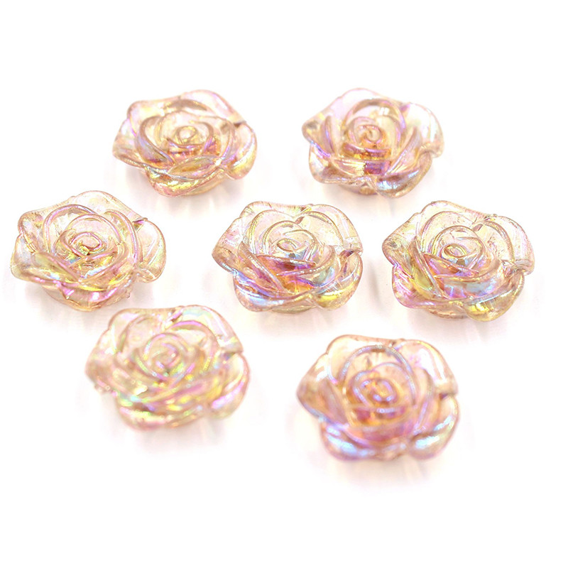 

12mm 50pcs clear 3D Acrylic Rose Transparent AB color Camellia Flower for Hair Clip Hair DIY jewelry Material Accessories
