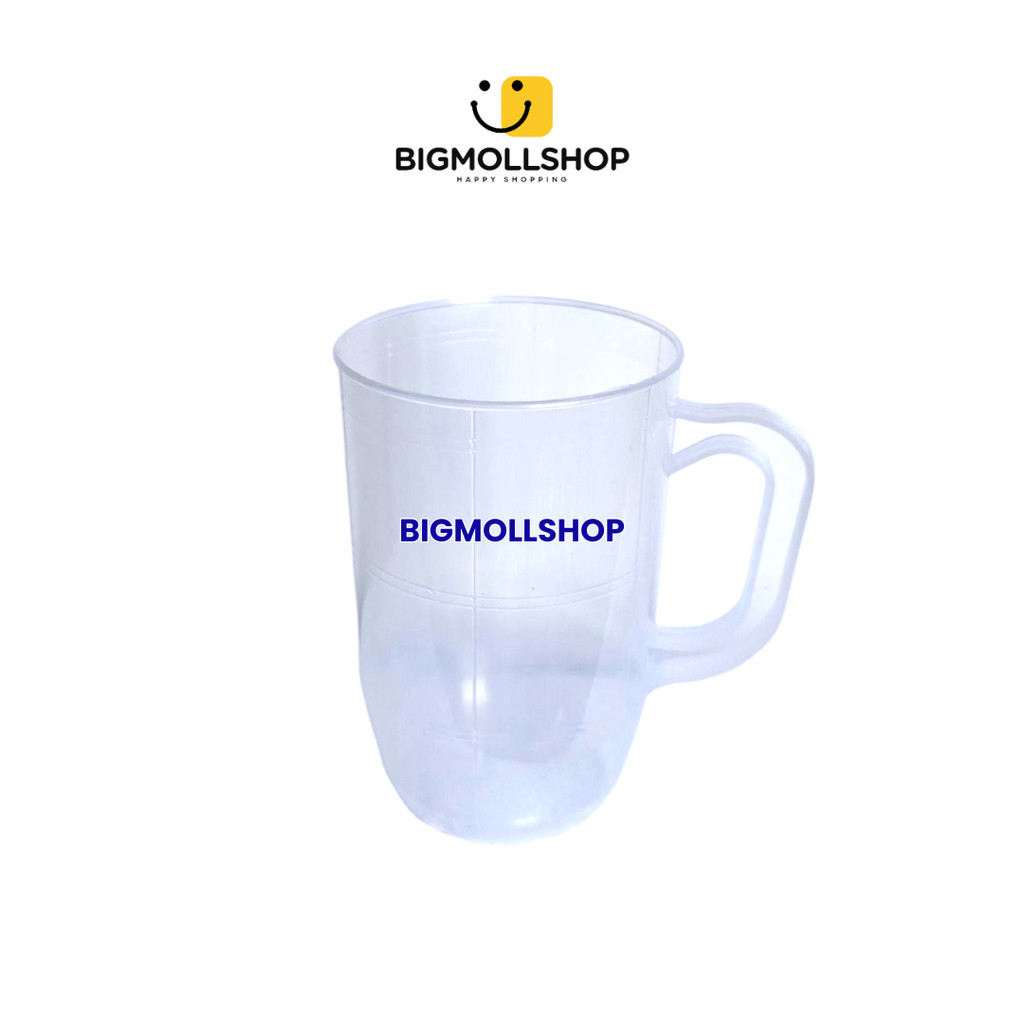 (BMS) Gelas Plastik Putih Transparan 400ml, Gelas Plastik Gagang Transparan
