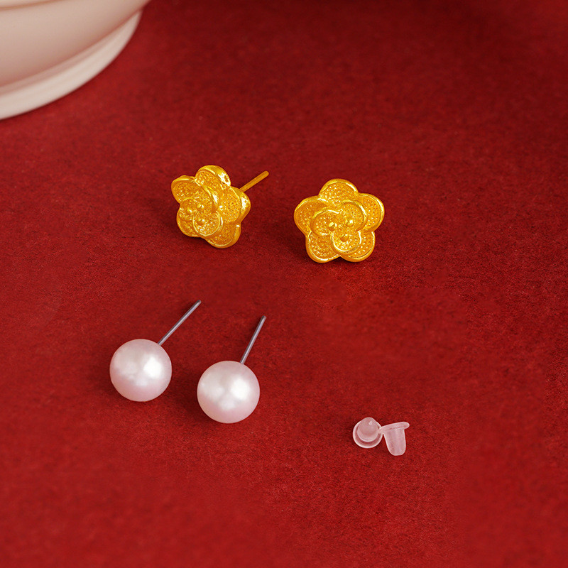 Anting-anting bunga mawar paduan emas pasir tidak mudah pudar
