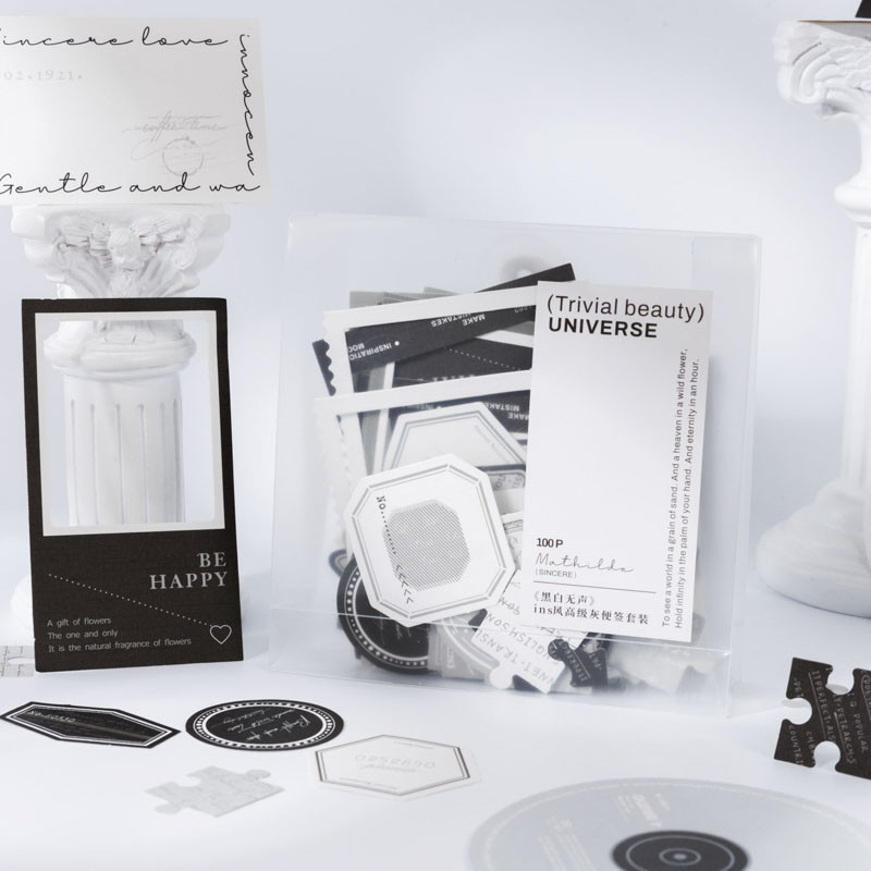 

100pcs Classic Black and White Albums Advanced Grey Special Paper Decorative Paper Note Set DIY Handmade Material Scrapbook