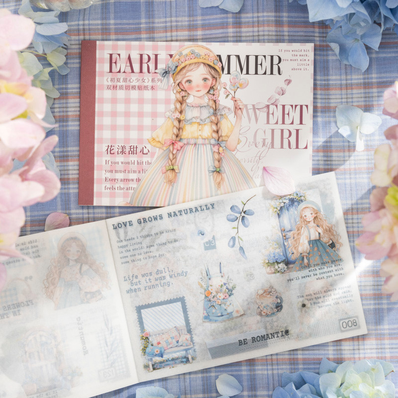 

Yoofun 20 Sheets Kawaii Character Sticker Book Early Summer Sweetheart Girl Creative DIY Journal Material Collage Stickers