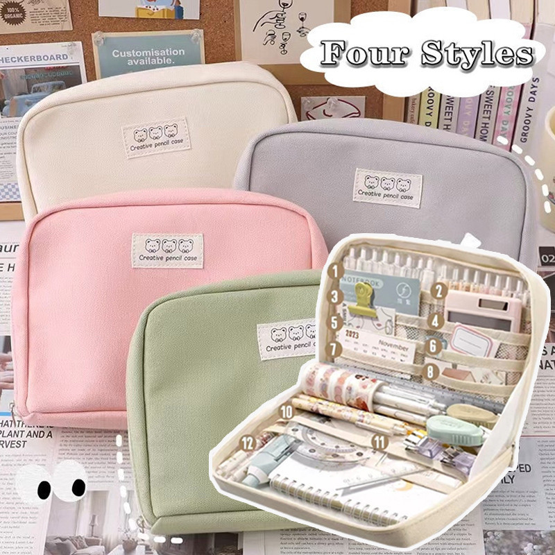 

Warna Solid Large Capacity Pencil Case Pencil Bag Stationery Organizer Student Anak Tas Pensil Alat Tulis School Stationery Kantor Pouch Holder Box