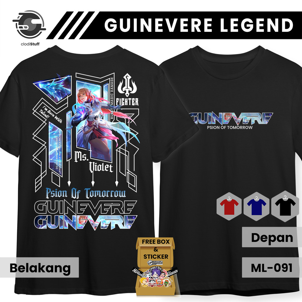 Kaos GUINEVERE LEGEND Skin Hero Mobile Legends Lengan Pendek Hitam Combed 24s ML MLBB Anak Dewasa