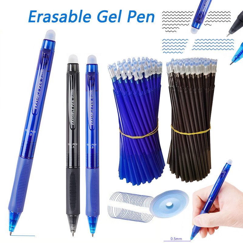 

Creative Large Capacity Press Erasable Gel Pens Set 0.5mm Black/Blue Washable Handle Erasable Magic Refills for Office Writing