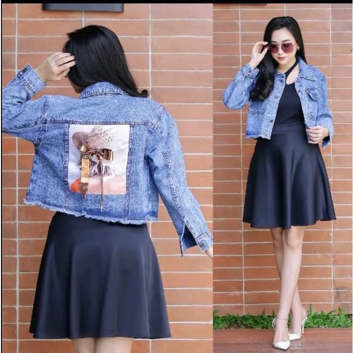 JAKET JEANS CROP JUMBO FIT XXL / JAKET JEANS WANITA JUMBO / JAKET JEANS WANITA JUMBO XL / JAKET JEAN