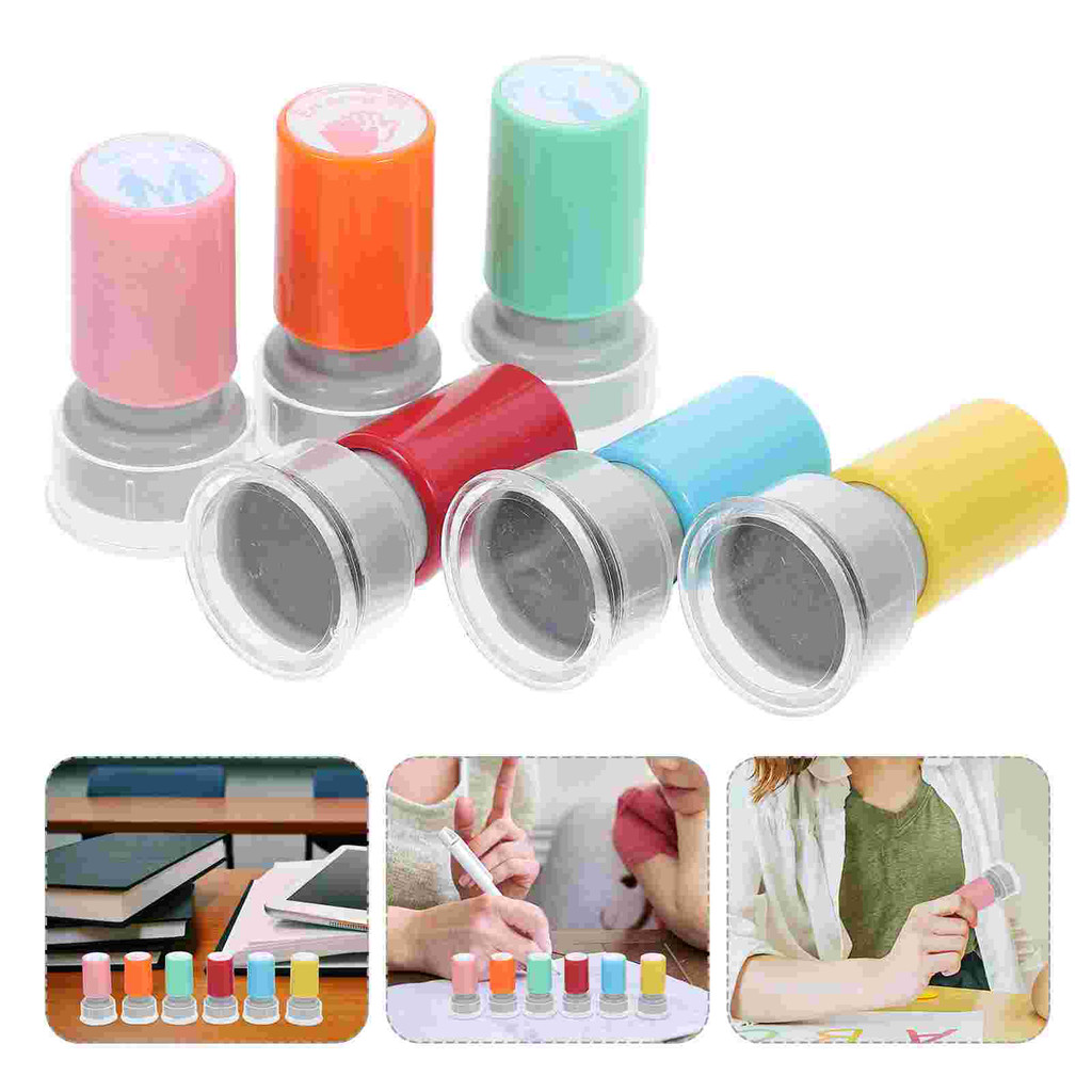 

6 Pcs Teacher Seal Hand Stamp for Events Self Inking Stamps Teachers Small Classroom Rubber Smile Grading