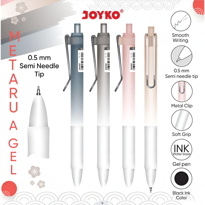 

(4 Pcs) Gel Pen Pulpen Pena Joyko GP-370 Metaru A Gel 0.5 mm - Bolpen Pulpen Gel Hitam 0.5 mm
