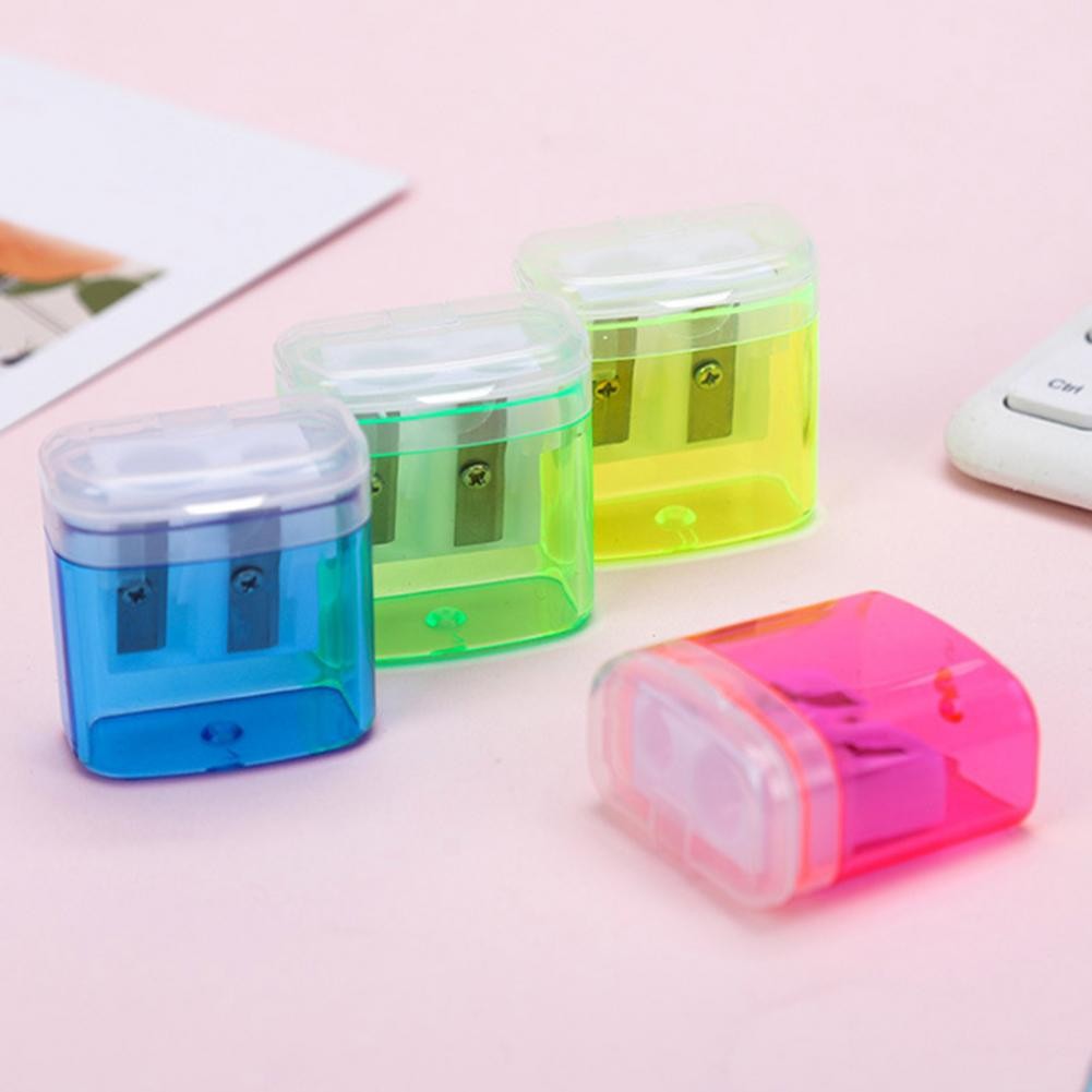 

Double Hole Pencil Sharpener with Storage Box Premium Blade Pencil Cutter Home Office Kids Pencil Sharpener Stationery Supplies