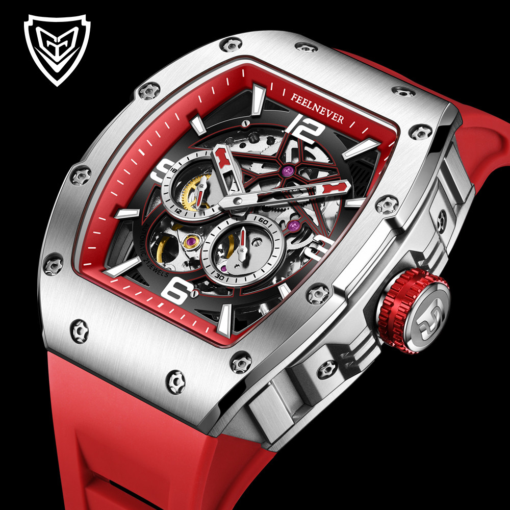 Jam Tangan Pria FeelNever Men Watch Brand Tonneau Automatic Mechanical Luminous Original Hollowing O