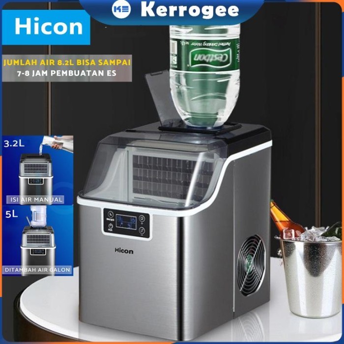 NEW ORI&Mak 5L Galon Hicon ORI Ice Maker Mesin Es Cube Pembuat Es Batu 30kg per hari Rumah Cafe Kant