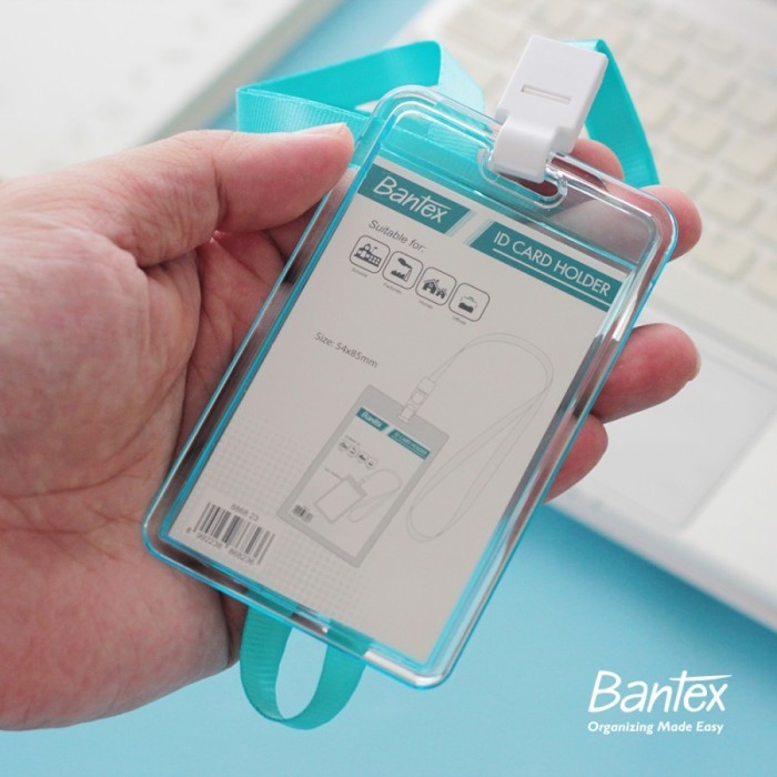 Organizer Moerah~ ID card case holder transparant bening Bantex 8868 potrait lanyard - biru transpar