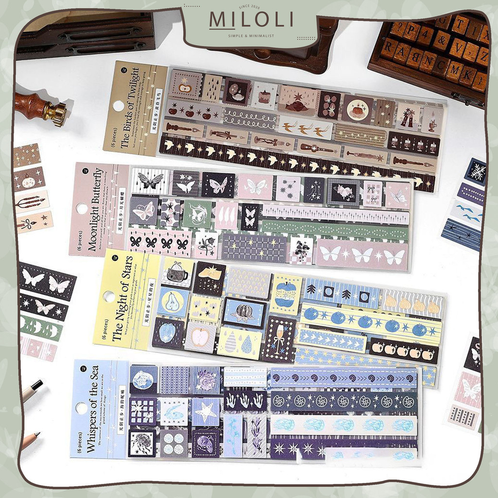 

[MILOLI] 6Pcs LONG STRIP FLASH SAND Sticker Collage Decor Jurnal Stiker Hias Diary Scrapbook - B0524