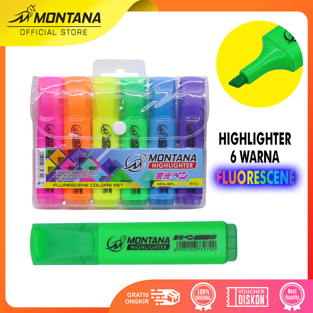 

MONTANA Highlighter Fluorescene Set 6 Warna Colors MHL-6FL Penanda Berwarna Textliner