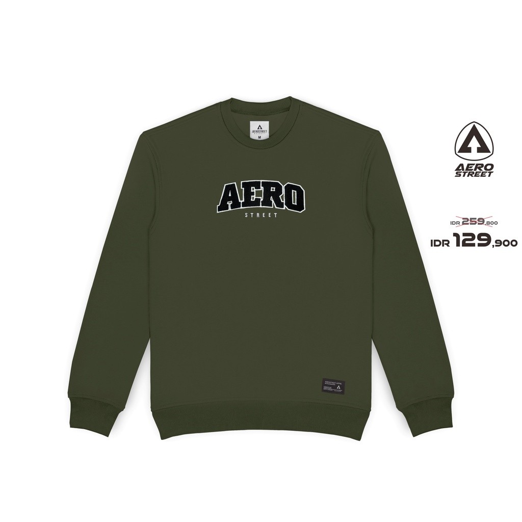 Aerostreet Crewneck Aero Basic Hijau Army Sweater Sweatshirt BAAAA