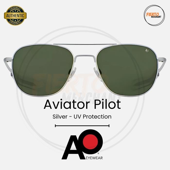 Kacamata American Optical AO Original/Ori Aviator Pilot Silver Sunglasses Lensa Kaca Anti UV Protect