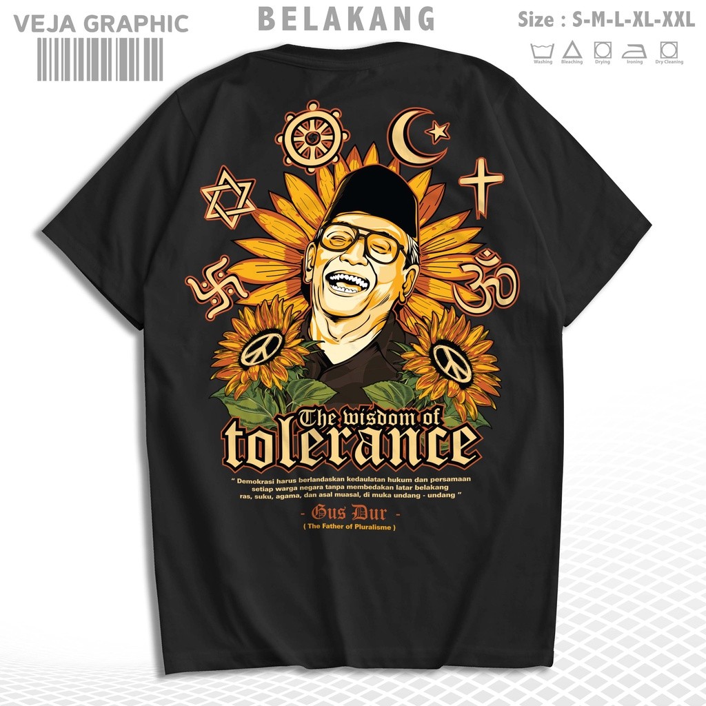 Kaos Pluralisme Gus Dur Sunflower Tolerance | T-Shirt Streetwear Pluralism Coexist Pria dan Wanita