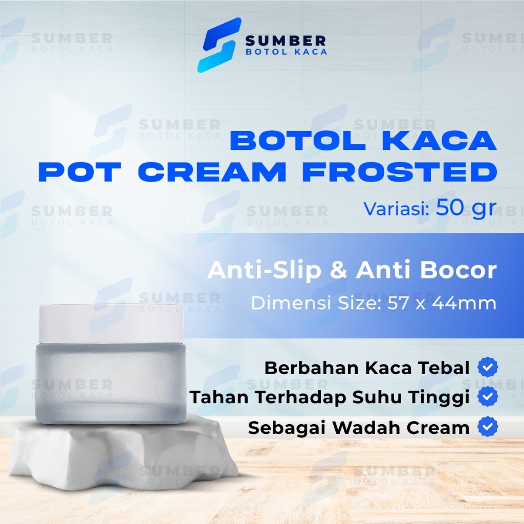 Pot Cream Kaca Frosted / Jar Kaca Tutup Putih Frosted