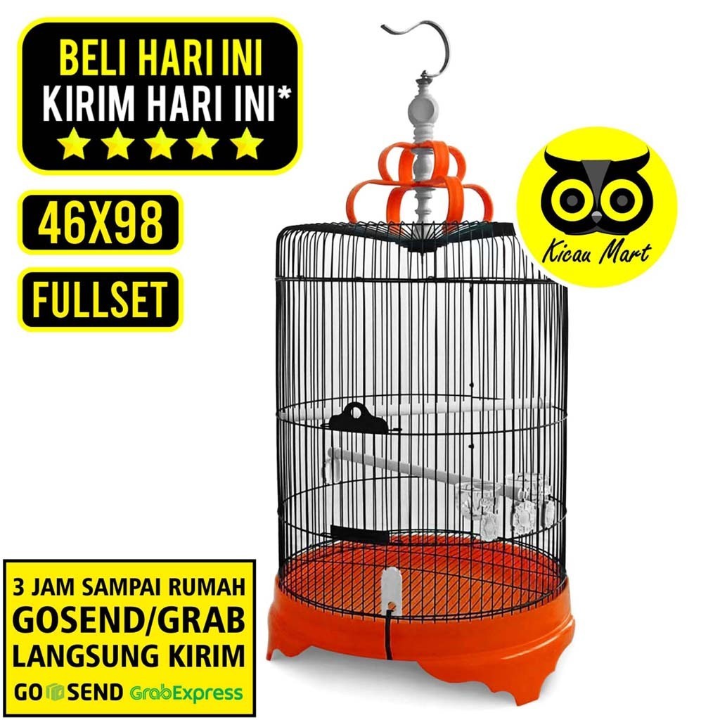 KICAU MART KHUSUS GOJEK INSTAN Sangkar Murai Jumbo Fullset Diameter 46 Cm Kandang Burung Murai Poksa