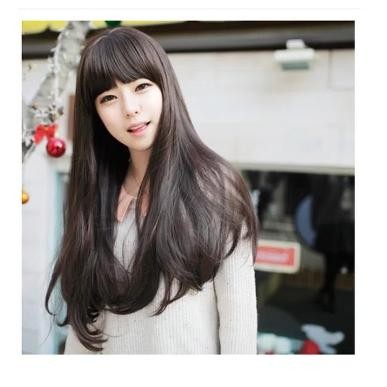 Wig Wanita Rambut Wig Panjang Lurus Poni - dark brown