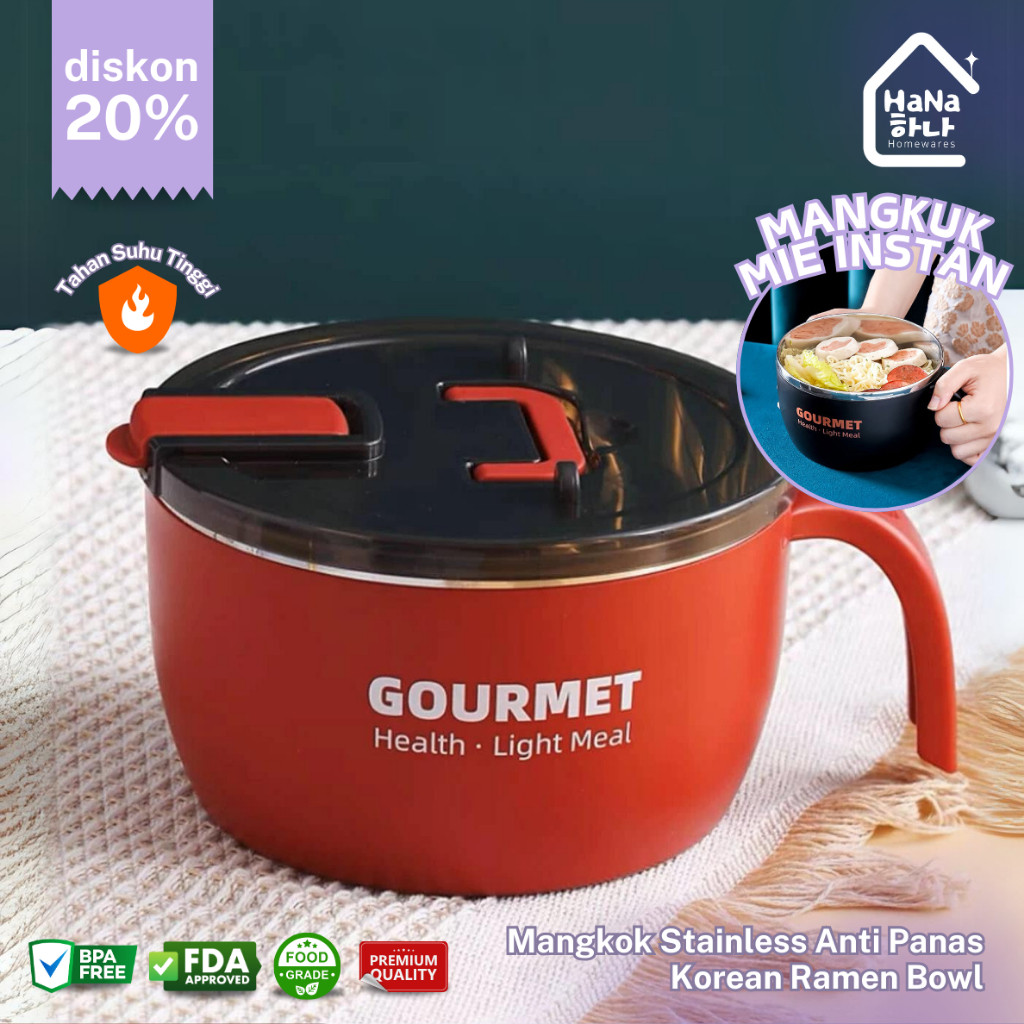Mangkuk Mie Instan Stainless 304 dengan Tutup - Mangkok Stainless Anti Panas Korean Ramen Bowl