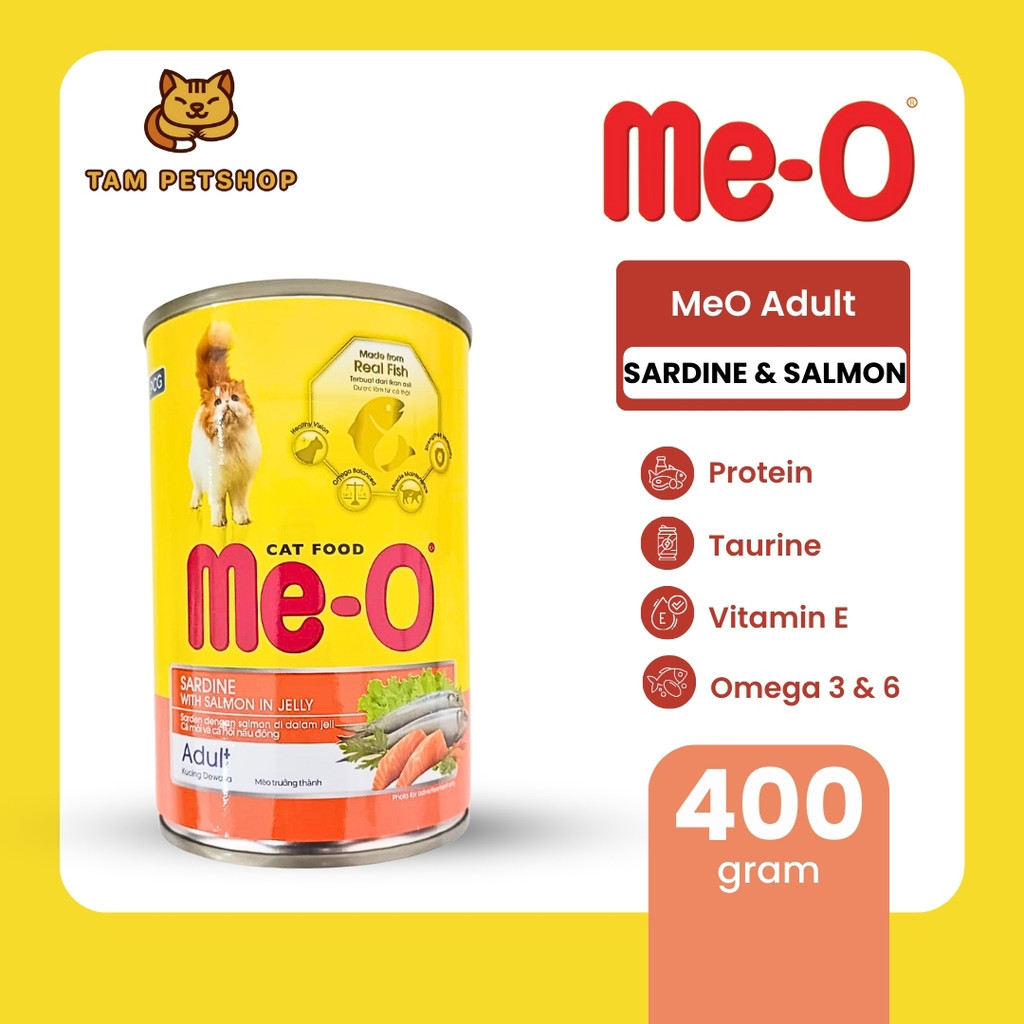 MeO Adult Sardine Salmon Makanan Kucing Basah Kaleng 400gr