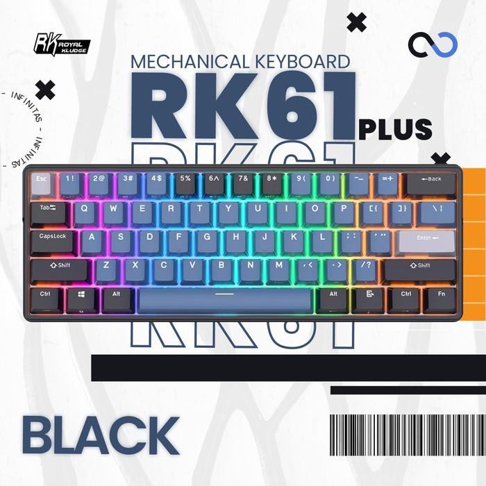 Royal Kludge RK61 / RK-61 Plus Hotswap Mechanical Keyboard - Hitam, Blue