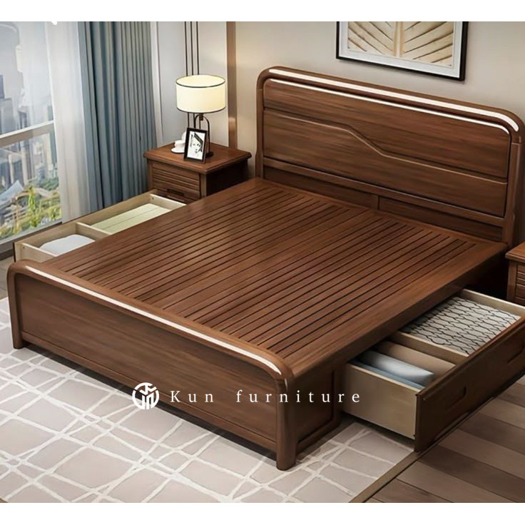 Dipan Jati Minimalis Modern – Set Tempat Tidur + 2 Bedside Table Elegan