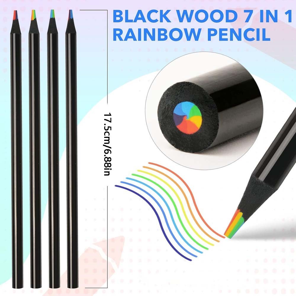 

12PCS Wooden Colored Pencils, Seven Colors in One Rainbow Pencil, Suitable for Painting, Graffiti, Art Creation
